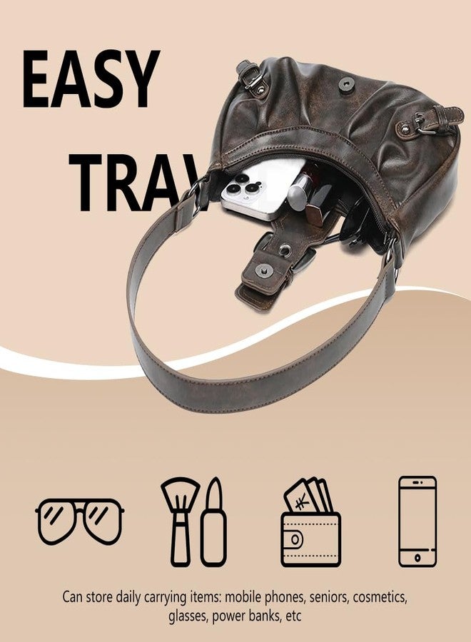 PALAY® Shoulder Bag for Woman Brown Y2K Purse Top Handle Handbag Small Goth Punk Hobo Clutch Purses Trendy Underarm Bag - Image 4
